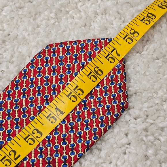Brooks Brothers Men’s Silk Neck Tie Blue Red Chain Link Pattern USA Made - Picture 6 of 7